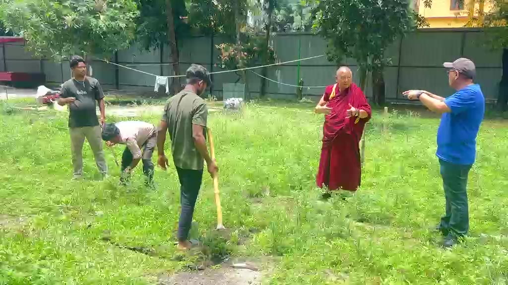 Site marking for the new Sed Gyued Monastery school, Salugara — construction has begun
