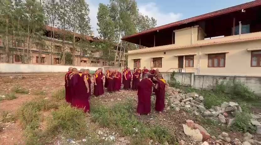 Monks at the new construction site, Lama Camp, Bylakuppe